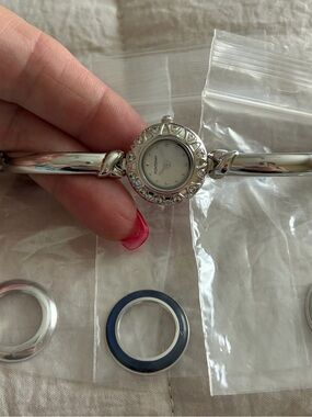 Silver Bangle Watch with Decorative Bezel